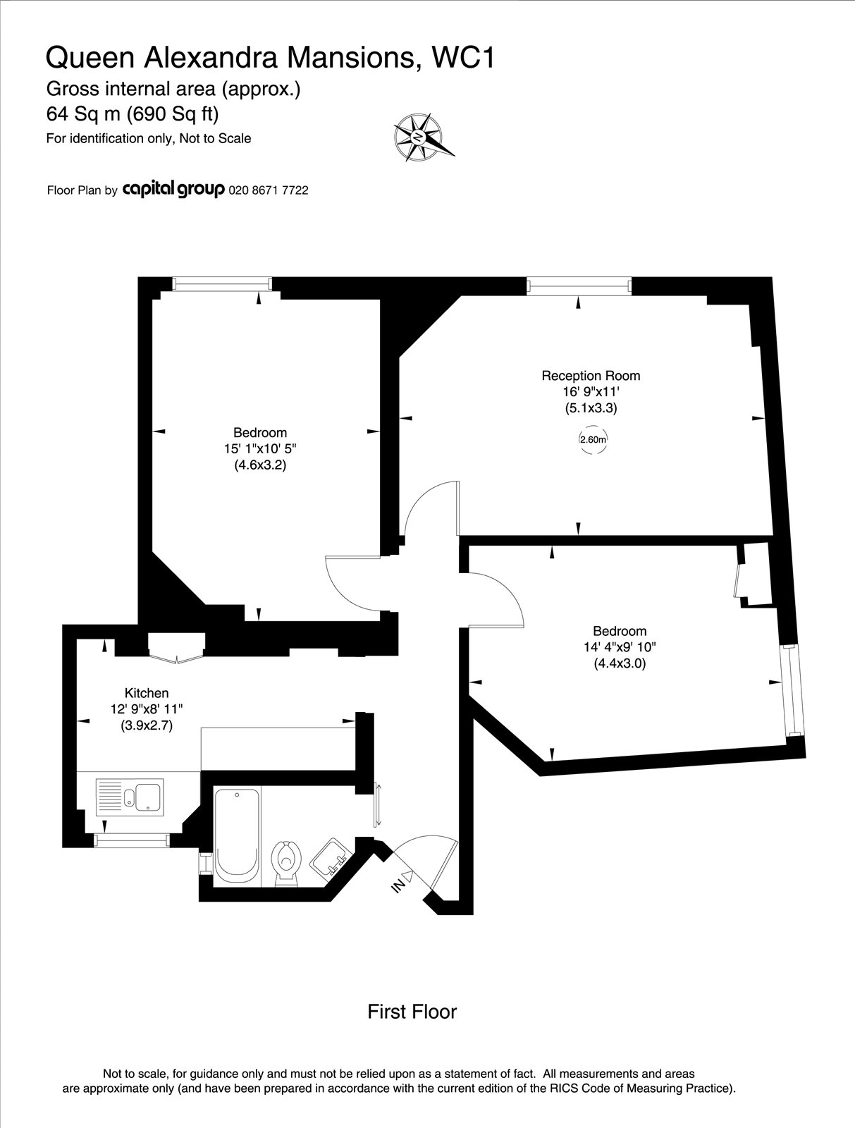2 bedroom flat for sale, Queen Alexandra Mansions, Judd Street, London